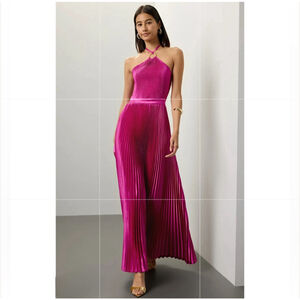 L’IDEE Cheri Pleated Halter Ring Maxi Dress